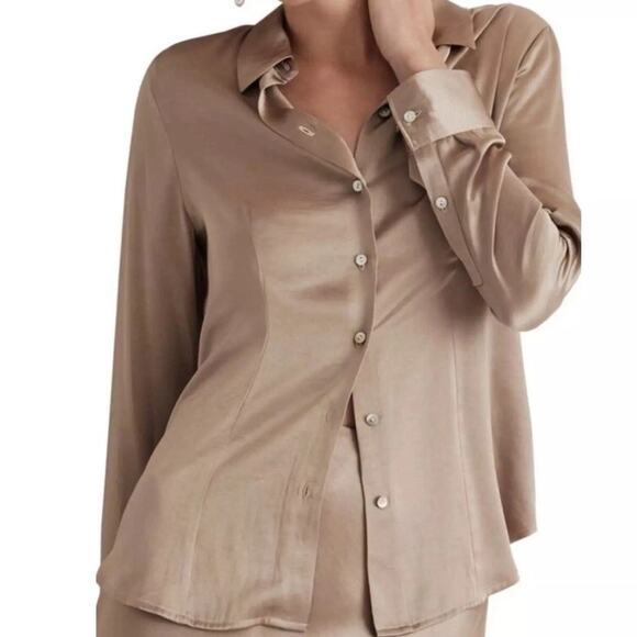 Madewell Tops - Madewell Enzo Darted Button Up Trendy Chic Satin Shirt US Women's Size 12 NWT
